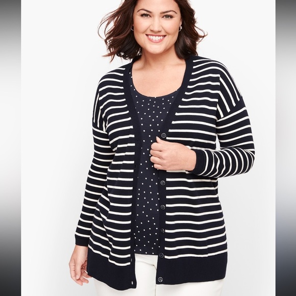 Talbots Sweaters - NWT Talbots Forever Girlfriend Cardigan Navy Stripe size XL Petite